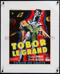 3j0557 TOBOR THE GREAT linen Belgian 1954 man-made funky robot with human emotions & sexy girl, rare!