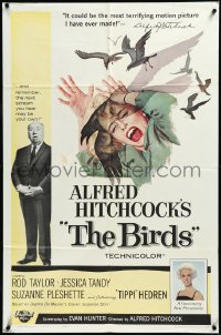 3j0232 BIRDS 1sh 1963 director Alfred Hitchcock shown, Tippi Hedren, classic intense attack art!