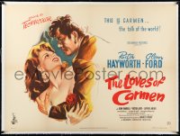 3j0779 LOVES OF CARMEN linen British quad 1948 great romantic art of sexy Rita Hayworth & Glenn Ford!