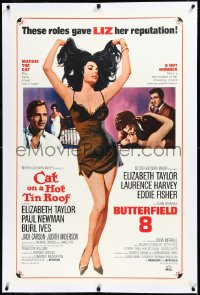 3j0900 CAT ON A HOT TIN ROOF/BUTTERFIELD 8 linen 1sh 1966 art of sexy Elizabeth Taylor in nightie!