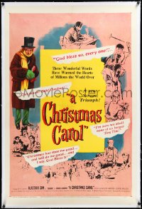 3j0907 CHRISTMAS CAROL linen 1sh 1951 Charles Dickens holiday classic, Sim as Scrooge, very rare!