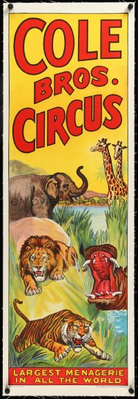 3j0709 COLE BROS. CIRCUS linen 14x43 circus poster 1940s cool art of animals in the wild, rare!