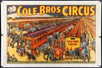3j0710 COLE BROS. CIRCUS linen 28x43 circus poster 1941 art of trains jammed w/wonders of the world!