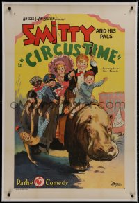 3j0911 CIRCUS TIME linen 1sh 1929 art of Donald Harris as Smitty and His Pals on hippo, ultra rare!
