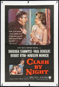 3j0912 CLASH BY NIGHT linen 1sh 1952 Fritz Lang, Barbara Stanwyck, Douglas, Marilyn Monroe shown!