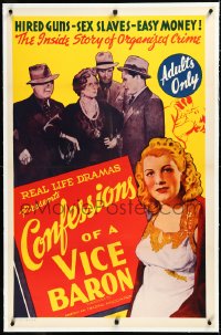 3j0919 CONFESSIONS OF A VICE BARON linen 1sh 1942 hired guns, sex slaves & easy money, cool art!