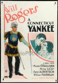 3j0920 CONNECTICUT YANKEE linen 1sh 1931 art of Will Rogers & O'Sullivan, Mark Twain, ultra rare!