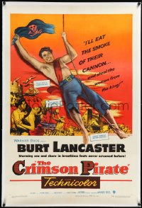 3j0926 CRIMSON PIRATE linen 1sh 1952 great image of barechested Burt Lancaster swinging on rope!