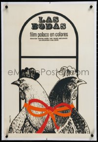 3j0635 WEDDING linen Cuban 1974 Andrzej Wajda's Wesele, different Niko chicken art, ultra rare!