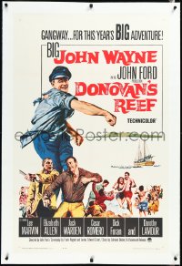 3j0937 DONOVAN'S REEF linen 1sh 1963 John Ford, great art of punching sailor John Wayne & Lee Marvin!