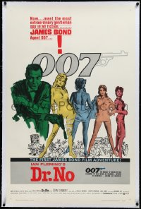 3j0939 DR. NO linen white smoke 1sh 1963 Connery is most extraordinary gentleman spy, 1st James Bond!