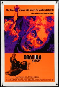 3j0940 DRACULA A.D. 1972 linen int'l 1sh 1972 Hammer, cool artwork of vampire Christopher Lee!