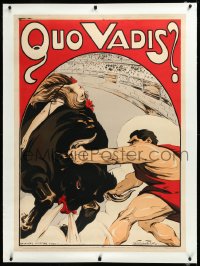 3j0495 QUO VADIS linen 31x44 Dutch 1924 Verschuuren art of man saving sexy woman on bull, rare!