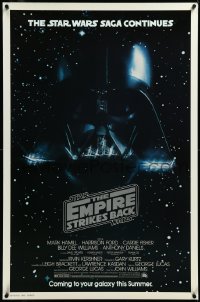 3j0159 EMPIRE STRIKES BACK studio style advance 1sh 1980 George Lucas, Darth Vader head in space!
