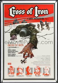3j0682 CROSS OF IRON linen English 1sh 1977 Sam Peckinpah, art of fallen World War II Nazi soldier!