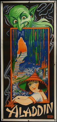 3j0399 ALADDIN linen stage play English 3sh 1930s different art of female lead with genie, rare!