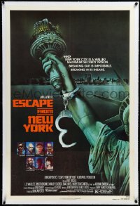 3j0944 ESCAPE FROM NEW YORK linen advance 1sh 1981 Carpenter, Watts art of handcuffed Lady Liberty!