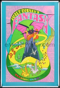 3j0947 FANTASIA linen Technicolor 1sh R1970 Disney classic musical, great psychedelic fantasy art!