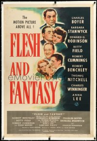 3j0950 FLESH & FANTASY linen style C 1sh 1943 Robinson, Stanwyck, Boyer, Oscar Wilde, ultra rare!