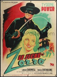 3j0476 MARK OF ZORRO linen French 1p 1946 different Belinsky art of masked Tyrone Power, very rare!