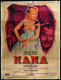 3j0477 NANA linen French 1p 1957 Guy Gerard Noel art of Martine Carol & cast, Emile Zola, very rare!