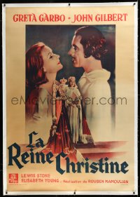 3j0480 QUEEN CHRISTINA linen French 1p R1940s different art of Greta Garbo & John Gilbert, very rare!