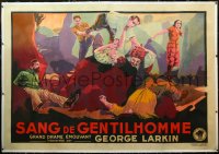 3j0471 GENTLEMAN UNAFRAID linen French 2p 1923 great art of George Larkin & men brawling, ultra rare!