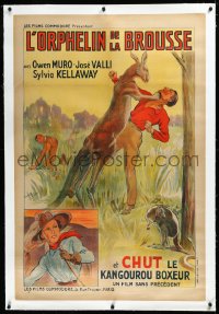 3j0490 ORPHAN OF THE WILDERNESS linen French 32x48 1936 cool art of Australian man fighting kangaroo!