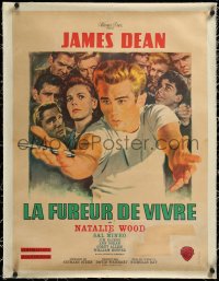 3j0732 REBEL WITHOUT A CAUSE linen French 24x32 R1963 Nicholas Ray, Mascii art of James Dean, rare!