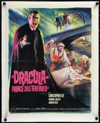 3j0676 DRACULA PRINCE OF DARKNESS linen French 18x23 1966 great art of vampire Christopher Lee, rare!