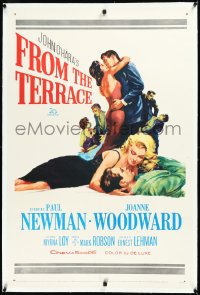 3j0958 FROM THE TERRACE linen 1sh 1960 art of Paul Newman & sexy half-dressed Joanne Woodward!