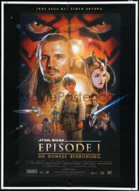 3j0493 PHANTOM MENACE linen German 33x47 1999 George Lucas, Star Wars Episode I, Struzan art, rare!