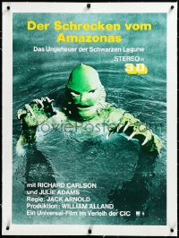 3j0688 CREATURE FROM THE BLACK LAGOON linen German R1970s great close image of monster in water!