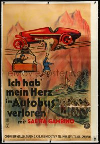 3j0518 ICH HAB MEIN HERZ IM AUTOBUS VERLOREN linen German 38x56 1929 art of man saving kids, rare!