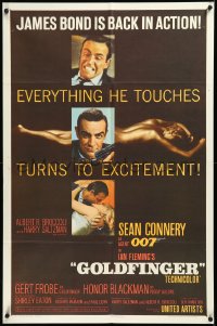 3j0237 GOLDFINGER 1sh 1964 three images of Sean Connery as James Bond & gold nude Margaret Nolan!