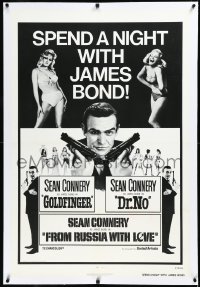 3j0965 GOLDFINGER/DR. NO/FROM RUSSIA WITH LOVE linen 1sh 1972 Connery, spent the night w/James Bond!