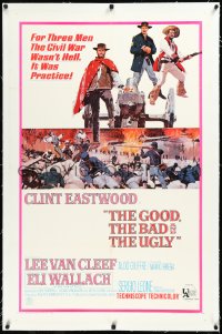 3j0969 GOOD, THE BAD & THE UGLY linen 1sh 1968 Clint Eastwood, Lee Van Cleef, Wallach, Leone classic!