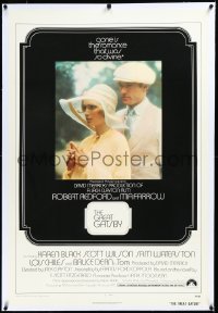 3j0975 GREAT GATSBY linen int'l 1sh 1974 Robert Redford, Mia Farrow, from F. Scott Fitzgerald novel!