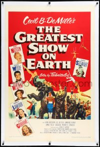 3j0976 GREATEST SHOW ON EARTH linen 1sh 1952 DeMille circus classic, Charlton Heston, James Stewart!