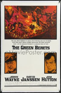 3j0978 GREEN BERETS linen 1sh 1968 John Wayne, David Janssen, Jim Hutton, Vietnam War art by McCarthy!