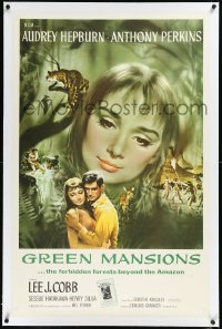 3j0979 GREEN MANSIONS linen int'l 1sh 1959 art of Audrey Hepburn & Anthony Perkins by Joseph Smith!