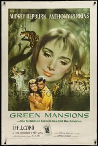 3j0980 GREEN MANSIONS linen domestic 1sh 1959 art of Audrey Hepburn & Anthony Perkins by Joseph Smith!