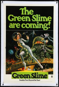 3j0981 GREEN SLIME linen int'l 1sh 1969 classic cheesy sci-fi, Livoti art of sexy astronaut & monster!