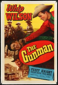 3j0984 GUNMAN linen 1sh 1952 cowboy Whip Wilson punching bad guy, Phyllis Coates, Fuzzy Knight
