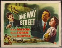 3j0624 ONE WAY STREET linen 1/2sh 1950 James Mason, sexy Marta Toren, Dan Duryea with gun, rare!
