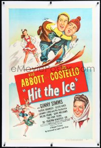3j0994 HIT THE ICE linen 1sh R1949 great art of Ginny Simms w/Bud Abbott & Lou Costello on skis!