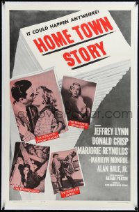 3j0998 HOME TOWN STORY linen 1sh R1962 sexy Marilyn Monroe as the beautiful secretary is shown, rare!