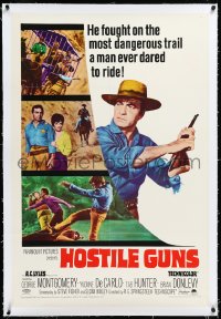 3j1001 HOSTILE GUNS linen 1sh 1967 George Montgomery fought the most dangerous trail a man ever dared!