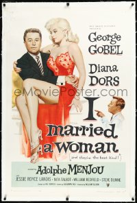 3j1005 I MARRIED A WOMAN linen 1sh 1958 artwork of sexiest Diana Dors sitting in George Gobel's lap!