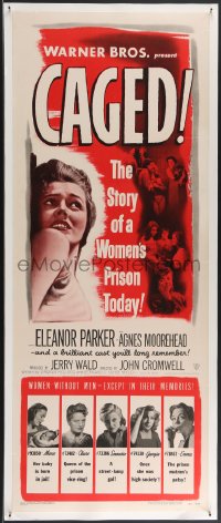 3j0075 CAGED insert 1950 scared Eleanor Parker in the story of a women's prison today, ultra rare!